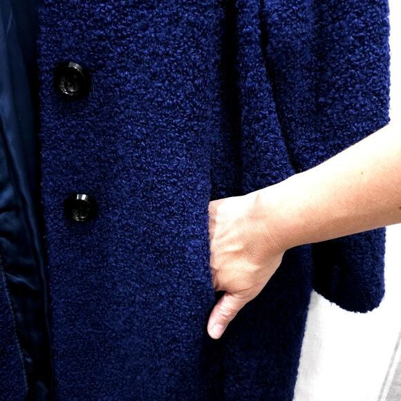 VINTAGE 60s Wool Coat Womens Large Royal Blue Boucle Mod Squad Twee‎ Jackie O - Picture 5 of 10